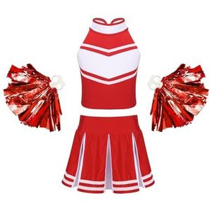 ZGXNYI Bruidsmeisjesjurken kinderen meisjes cheerleading kostuum outfit mouwloze tops met ritssluiting geplooide rok kwastje bloem bal set voor cheerleaderuniformen vloerlengte bruidsmeisjesjurken,