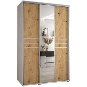 MEBLE KRYSPOL Davos 11 160 Kledingkast met drie schuifdeuren voor slaapkamer - Moderne Kledingkast met spiegel, kledingroede en planken - 235,2x160x60 cm - Wit Artisan Silver