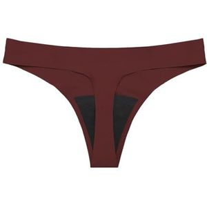 dames Menstruatie Slips, Sexy Menstruatie Strings, Naadloze Lekvrije Absorberende Strings Ondergoed, No Show Menstruatie Bikini Slips, Wijnrood, Xl