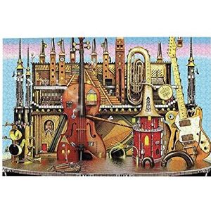 Wooden Jigsaw Puzzel 500 stukjes, abstracte muziekinstrumentenbouw houten puzzels merkspel decoratie slaapkamer jigsaw puzzel voor familie volwassenen vrienden