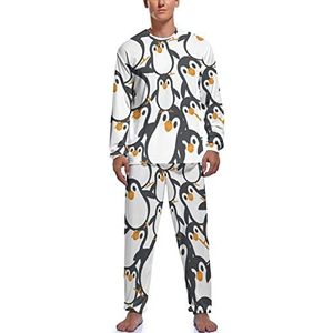 BAIKUTOUAN Penguin pyjama voor heren, nachtkleding met top en broek, lange mouwen