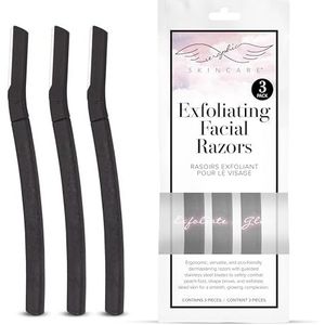 SERAPHIC SKINCARE Exfoliërende gezichtsscheermessen Dermaplaning-tool verwijdert dode oppervlakte-huid Zweeds roestvrijstalen mes biologisch afbreekbaar zwart handvat en dop 3 scheermesjes