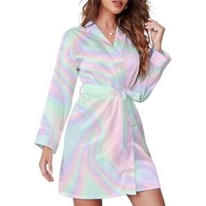 Pastel Holografische Folie Nachtjapon voor Vrouwen Lange Mouw Gewaden Knielengte Loungewear Zachte Badjas Nachtkleding XL