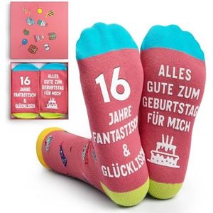 NxnChc Verjaardagscadeaus, sokken voor meisjes en jongens, modebewuste geschenkdoos, novelty, ideale grappige crew voor kinderen voor vrienden en familie, roze, zwart, blauw, oranje, 16 jaar+roze,
