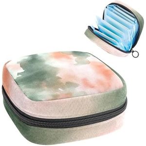 1 st maandverband opbergtas, grote maandverband, organizer, herbruikbare eerste menstruatietas voor meisjes, vrouwen, dames - 17 x 17 x 12 cm/aquarel abstract saliegroen en roze kleuren