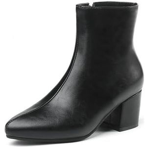 Dames Korte Laarzen Met Puntige Neus 2023 Nieuwe PU Lakleer Enkellaarsjes Mode Enkellaarsjes Met Blokhak Warme Pluche Gevoerde Snowboots Elegante Enkelschoenen for Feest (Color : Black, Size : 43 EU