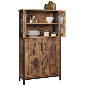 VASAGLE badkamermeubel, dressoir, opbergkast, verstelbare plank, stalen frame, voor woonkamer, keuken, industriële stijl, vintage bruin-zwart LSC260B01