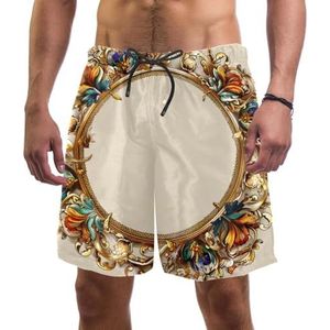Mannen Board Shorts, Vintage Art Krans Sneldrogende Badmode Strand Vakantie Party Bermuda Zwemmen Grote Broek, Vintage Art Krans, L