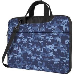 CXPDD Blauwe laptoptas met camouflagepatroon en print, veelzijdige laptoptas voor dames en heren - laptopschoudertas, Zwart, 15.6 inch