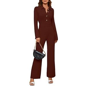 Damesjumpsuit - Bruin - Stijlvolle Losvallende Jumpsuit met Rechte Pijpen