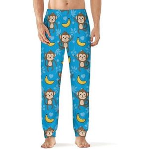 Aap en banaan patroon heren pyjama broek zachte lounge broek met zak slaapbroek loungewear