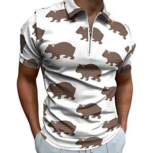 Wombats patroon heren poloshirt met ritssluiting T-shirts casual korte mouwen golf top klassieke pasvorm tennis T-shirt