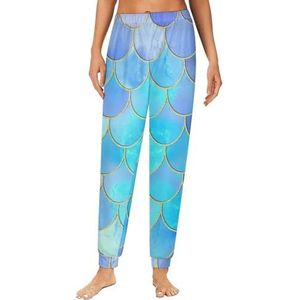 Blauwe zeemeermin schubben dames pyjama lounge broek elastische tailleband nachtkleding bodems print