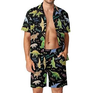 Leuke Cartoon Dino Hawaiiaanse Bijpassende Set 2 Stuk Outfits Button Down Shirts En Shorts Voor Strand Vakantie