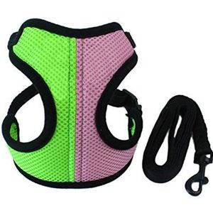 Dual Colour Splice Harnas En Puppy Leash Set Ademende Nylon Small Dog Harness For Chihuahua Pug Teddy Daily Walking (Color : Pink Green, Size : M)