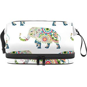 Grote capaciteit reizen cosmetische tas,olifant mooie Retro,Make-up tas,Waterdichte make-up tas Organizer, Meerkleurig, 27x15x14 cm/10.6x5.9x5.5 in