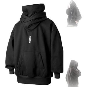 GuYaNa Herfst Unisex Oversized Hip-Hop Hoodies, Ninja Dubbele Hals Katoen Hip Hop Hoodie, Katoenen Trui Los Sweatshirt, Zwart, M