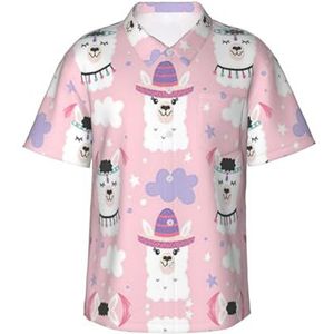 Hingor Cartoon lama alpaca print heren Hawaiiaanse shirt funky strand casual heren korte mouw zomer aloha shirts button down shirts M-XXL, Zwart, L