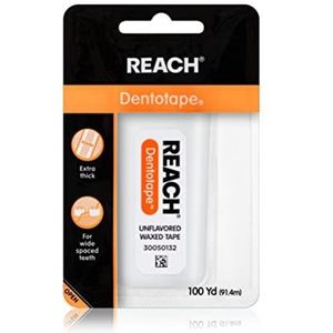 Reach Dentotape waxed tandzijde met extra breed reinigingsoppervlak voor grote ruimtes tussen tanden, ongearomatiseerd, 100 meter