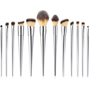 Kwastenset Professionele Make-upkwasten 12 Stuks For Gezichtspoeder, Blush, Concealer, Oogschaduwkwast Make-Up Borstel Set(Blue,Silver)
