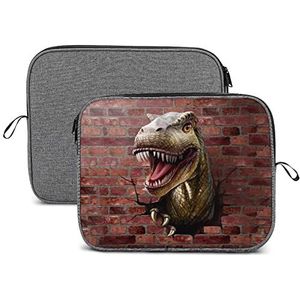 Dinosaurus door Bakstenen Muur Laptop Sleeve Case Beschermende Notebook Draagtas Reizen Aktetas 14 inch