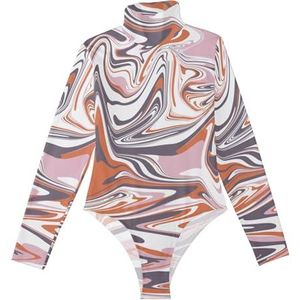 LI ZHI XIN Bodysuits voor dames, lange mouwen, eendelige jumpsuit met hoge hals, coltrui, turnpakje, top voor meisjes, dans, workout, fitness, bodysuit, artistieke graffitipatronen, grijs, wit, rood