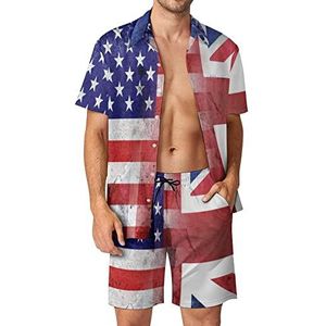 Vintage USA En UK Vlag Hawaiiaanse Sets voor Mannen Button Down Korte Mouw Trainingspak Strand Outfits L