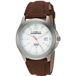 Timex Heren analoog kwarts horloge T40091, wit/bruin., riem