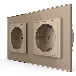 Luxus-Time Stopcontact dubbel stopcontact wandcontactdoos voor UP incl. glazen frame van veiligheidsglas in goud