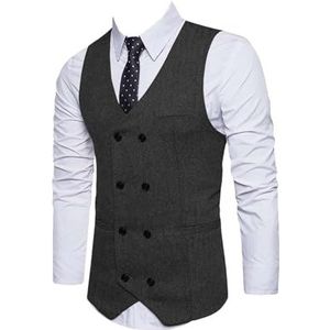 Hgvcfcv Heren Vest Slim Fit Pak Vest Casual Patroon Vest Voor Bruiloft, Zwart, L