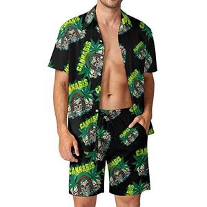 Skull And Weed Leaf Heren 2 Stuks Hawaiiaanse Sets Losse Fit Korte Mouw Shirts En Shorts Strand Outfits S