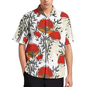 Red Poppies Hawaiiaans shirt voor heren, zomer, strand, casual, korte mouwen, button-down shirts met zak