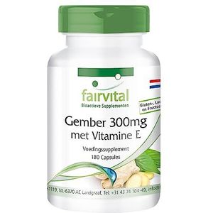 Fairvital | Gember capsules 300mg met vitamine E - voedingssupplement - HOOG GEDOSEERD - VEGAN - 180 capsules