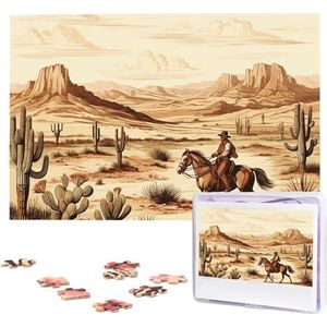 West Desert Cactus met Cowboys Rijden Paarden Puzzels 1000 Stuks Gepersonaliseerde Legpuzzels met Opbergtas Foto's Puzzel voor Foto's Uitdagende Foto Puzzel Home Decor Jigsaw (74,9 cm x 50 cm)