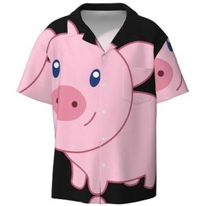 OdDdot Schattig varkenprint heren button down shirt korte mouw casual shirt voor mannen zomer business casual overhemd, Zwart, L