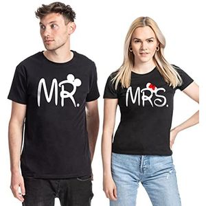 Couple Paar T-Shirt Set Mr. & Mrs. Mickey Minnie - 1x Dames Tshirt Zwart L