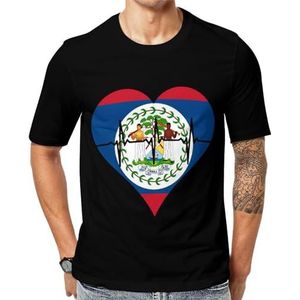 Love Belize Heartbeat grafisch T-shirt met korte mouwen voor heren ronde hals print casual T-shirt XL