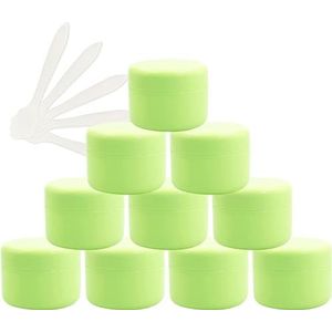 OIFAODAO， 12 stuks lege 50 ml roze plastic cosmetische potten met schroefdeksel, g kleine pot binnenvoering for reisgel lippenbalsem + 5x spatel ，Cosmetische potjes(Groen,10ml)