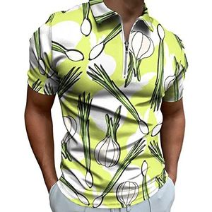 Veganistische lente-ui En Knoflook Half Zip-up Polo Shirts Voor Mannen Slim Fit Korte Mouw T-shirt Sneldrogende Golf Tops Tees 2XS