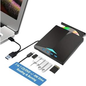 [7 in 1] Externe CD/DVD-drive for laptop, USB 3.0 C externe DVD-drive, draagbare CD-speler met SD TF-sleuf en 4
