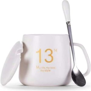 BDWMZKX Mug Cup 1314 Mug, Ceramic Couple Cup, Water Cup With Lid, Couple Cup-white-400ml