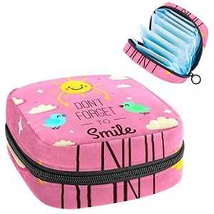 Periode Pouch Draagbare Tampon Opbergtas,Tampon Houder voor Portemonnee Vrouwelijke Product Organizer,Vergeet niet te glimlachen, Meerkleurig, 4.7x6.6x6.6 in/12x17x17 cm