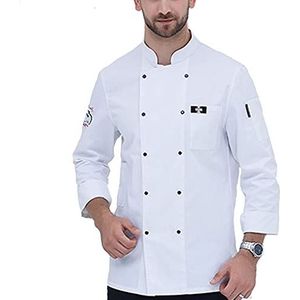 YWUANNMGAZ Chef Restaurant Uniform Cook Coat Lange Mouw Knopen Jas Mannen Vrouwen Barista Baker Shirts Ober Werkkleding (Kleur: Wit, Maat: E (3XL))