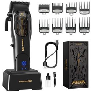 SUPRENT® PRO Professionele Tondeuse voor Mannen, Borstelloze Motor Met Hoog Koppel en keramisch mes met DLC-coating, Set voor Kappers met Oplaadstation, Cadeau voor Mannen (zwart)