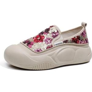 kumosaga Damesmode platformloafers, vrijetijdsschoenen met ronde neus en pailletten, sprankelende instapper-orthopedische schoenen for dames (Color : Pink, Size : EU40)