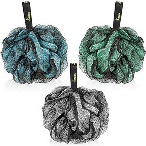 lampox - Badspons [3-pack] douchespons, scrubhandschoen, badborstel, peelingspons, luffa-spons, extra groot (mix C)