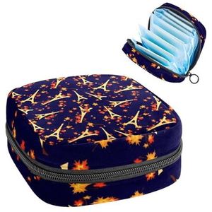 Opbergtas voor maandverband, maandverband, menstruatiecup zakje, organizer voor vrouwelijke pads, tampons, Eiffeltoren met herfstgebladerte