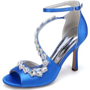 EICOFF Dames Pumps met Hoge Hak Open Tenen Satijn Bruiloft Sandalen Enkelband Trouwschoenen Bruids Prom Werk Partij Dans Schoen,Royal blue,36 EU