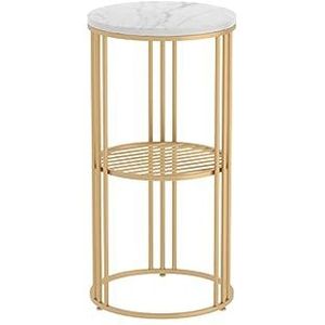 Hoge Bijzettafel, Moderne Marmeren Bijzettafel, 2-laags Salontafel Met Metalen Plank, Compacte Plantenstandaard Voor Woonkamer En Gang, 60/70/80cm Hoog(Size:30 * 30 * 60cm,Color:Goud)