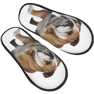 BONDIJ Engelse Bulldog Print Slippers Zachte Pluche Huispantoffels Warme Slip-on Slides Gezellige Indoor Outdoor Slippers voor Vrouwen, Zwart, one size